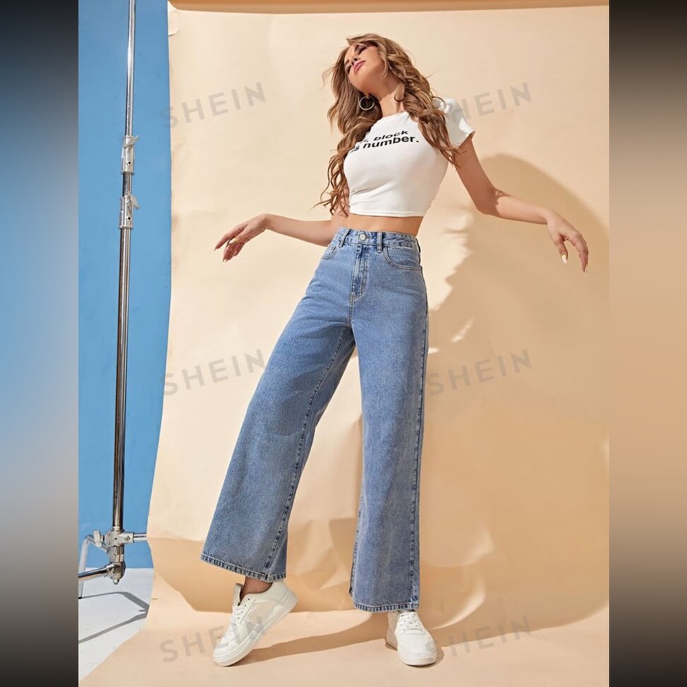 High Waist Wide Leg Straight Jeans